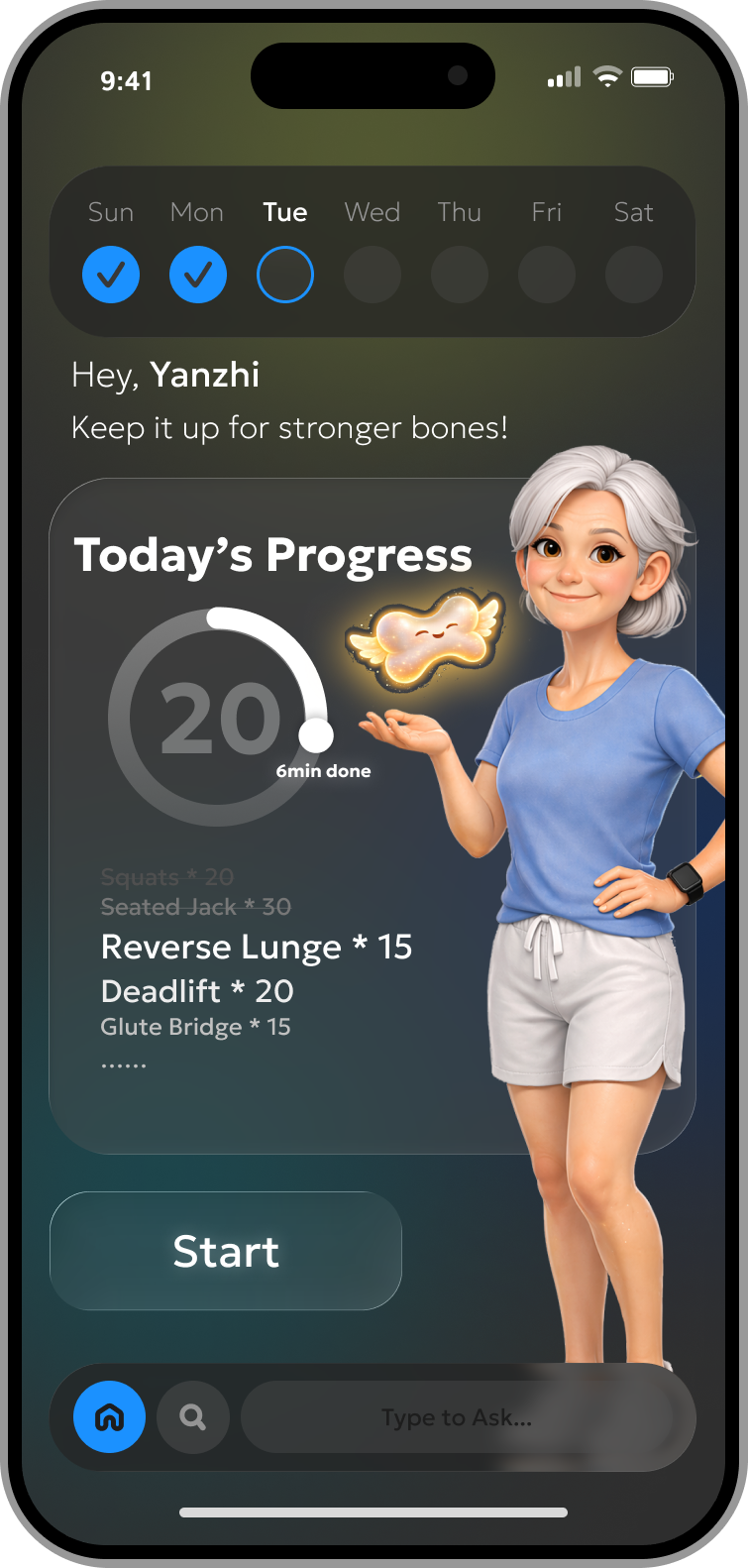 Home screen — dark